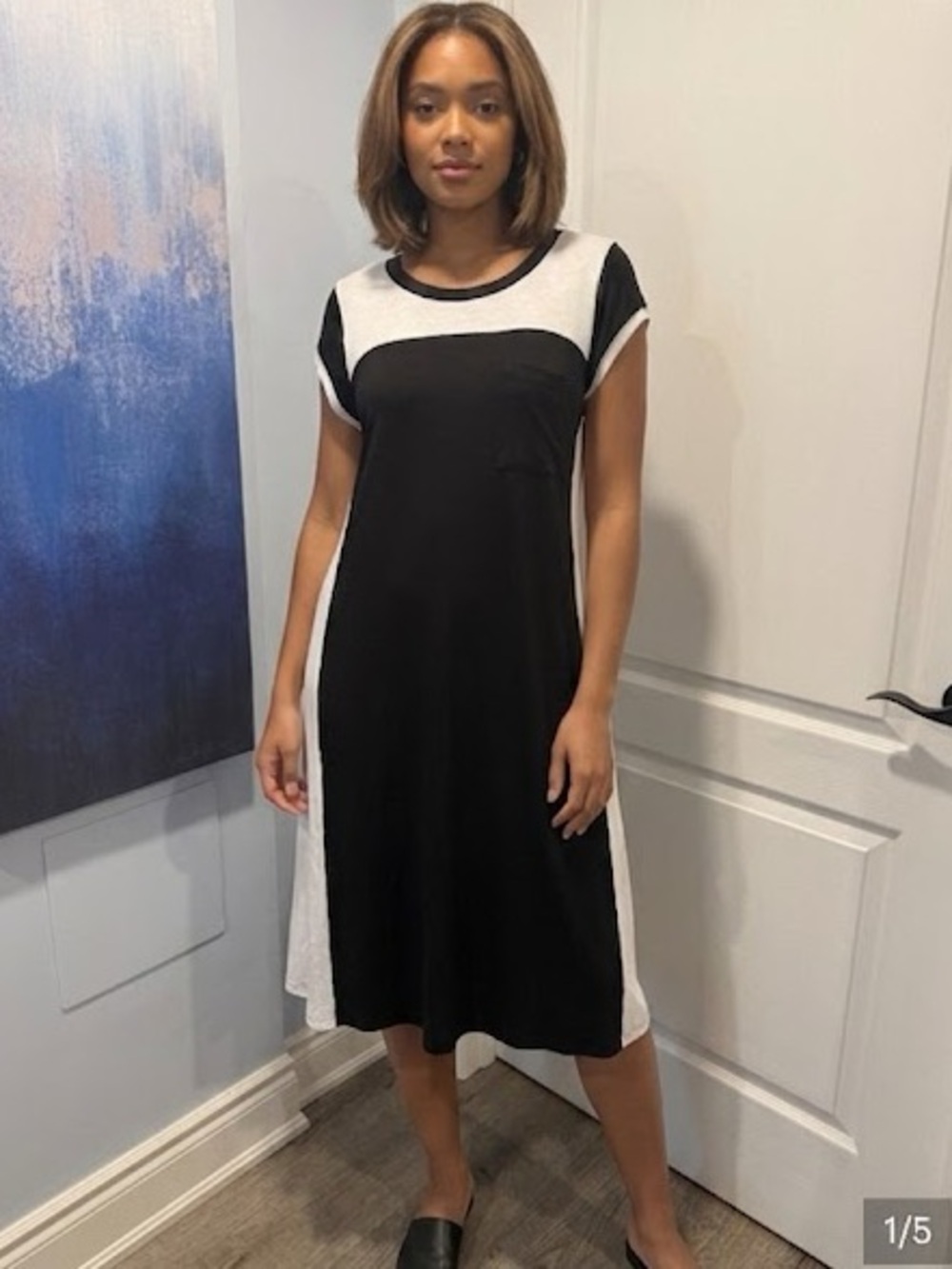 MELISSA NEPTON Black and White Colorblock Midi Dress